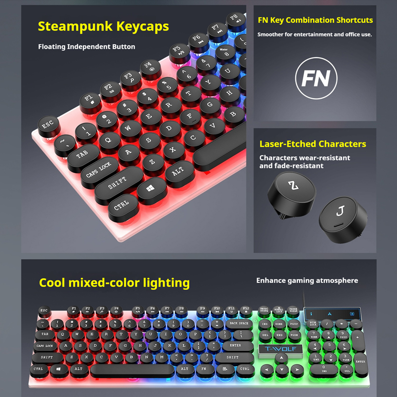 T11T-WOLF Gaming-Tastatur, 104 – Pc Gaming Fullset Bewertung und Preis